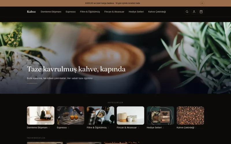 Kahve mağazasının ana sayfası (kahve.shopio.dev)