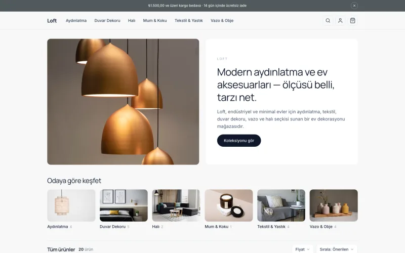 Loft mağazasının ana sayfası (loft.shopio.dev)