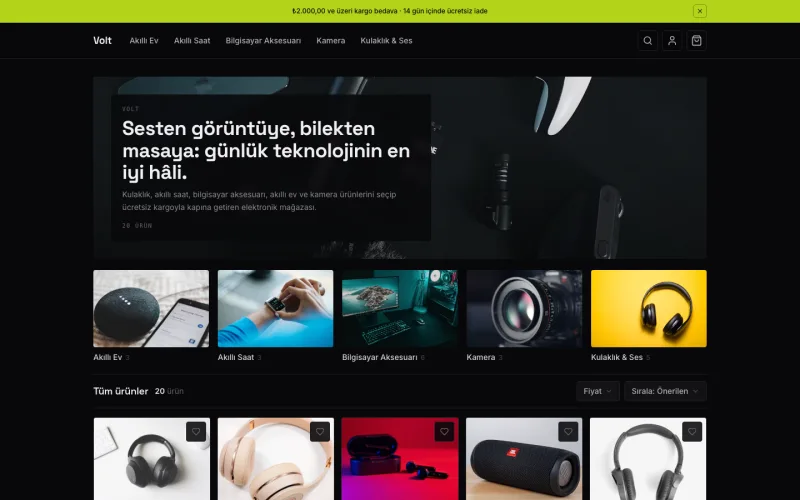 Volt mağazasının vitrini (volt.shopio.dev)