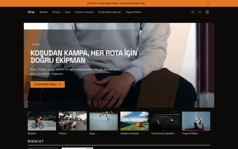 Zirve mağazasının ana sayfası (zirve.shopio.dev)